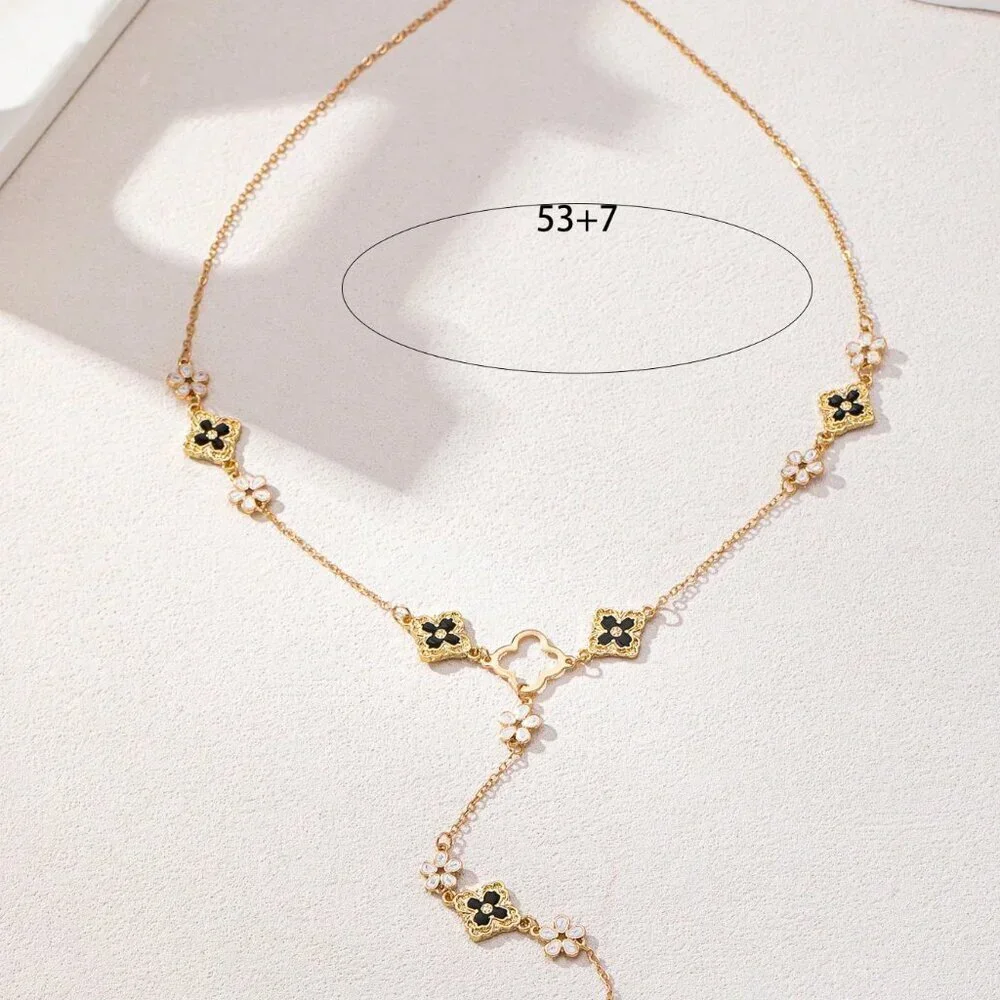Yellow Gold Sexy Women's Lucky 5-Petal Flower Y-Shaped Long Necklace